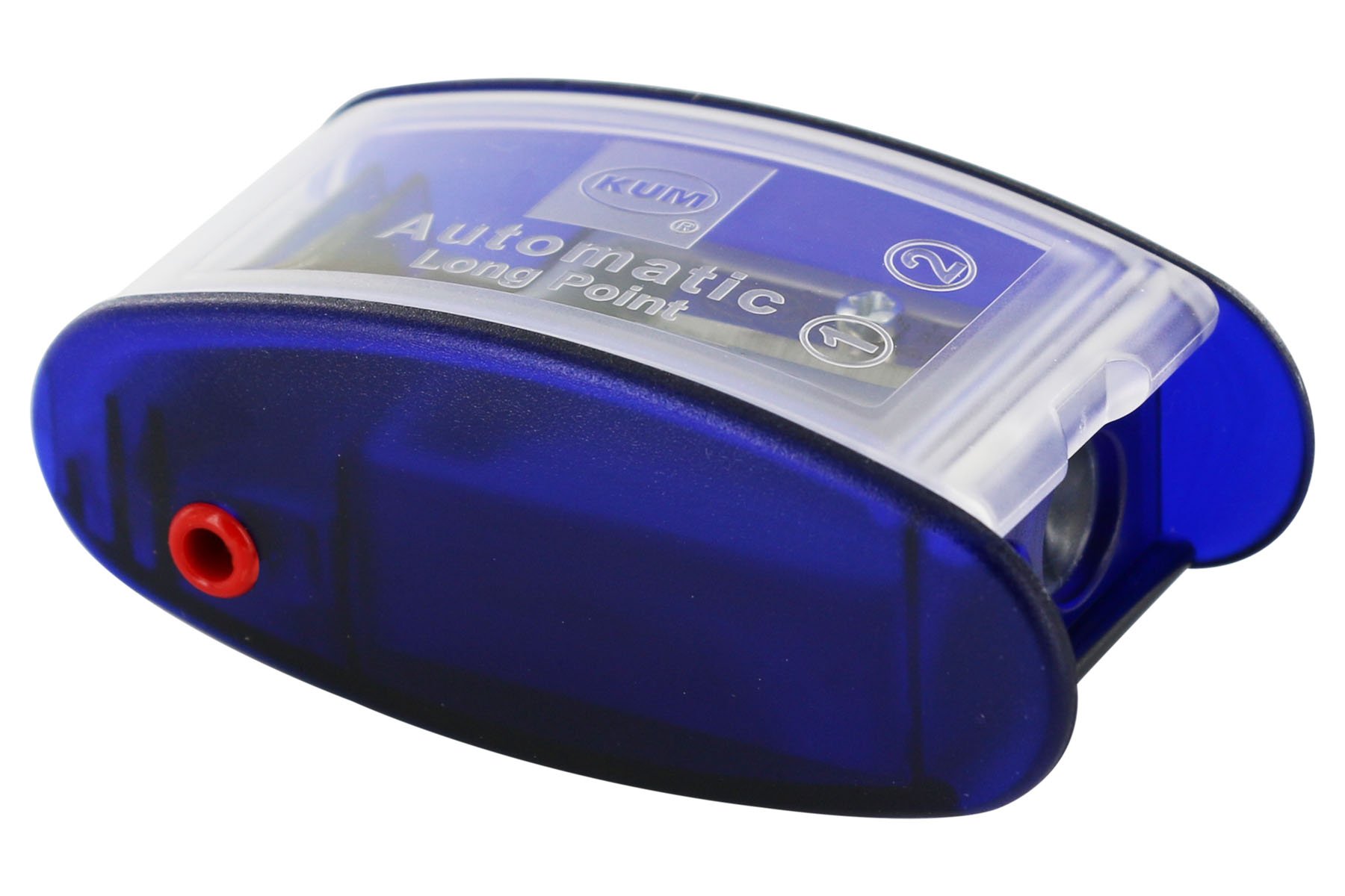 KUM AZ105.31.19-B Automatic AS2 M Long Cone Sharpener in Container, 2 Lead Sharpeners, 2 Spare Blades, Blue, Pack of 1