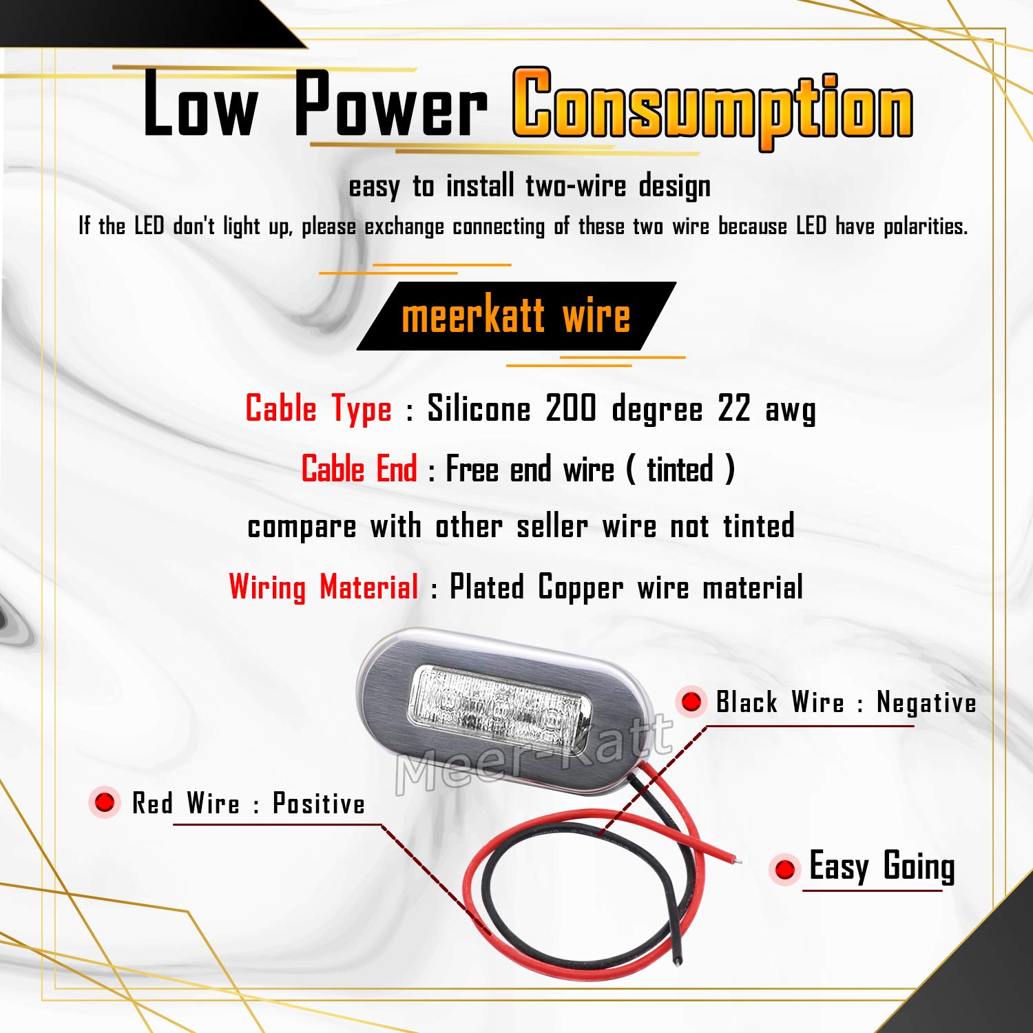 Meerkatt (Pack of 10) 3 Inch Oblong Amber LED Marine Courtesy Light Sealed Flush Mount Clearance Lamp for Yacht Stair Deck Garden Boat RV Cabin Truck Waterproof 12V DC with Chrome Stainless Bezel UV12