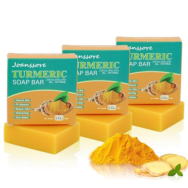 3 PACK TURMERIC SOAP BAR FOR FACE & BODY CLEANSER, ALL NATURAL TURMERIC SOAP, ORGANIC HANDMADE TUMERIC SOAP BAR, GENTLE TURMERIC FACE SOAP, SMOOTH SKIN AND MOISTURIZING – FOR ALL SKIN TYPES, 3.53OZ