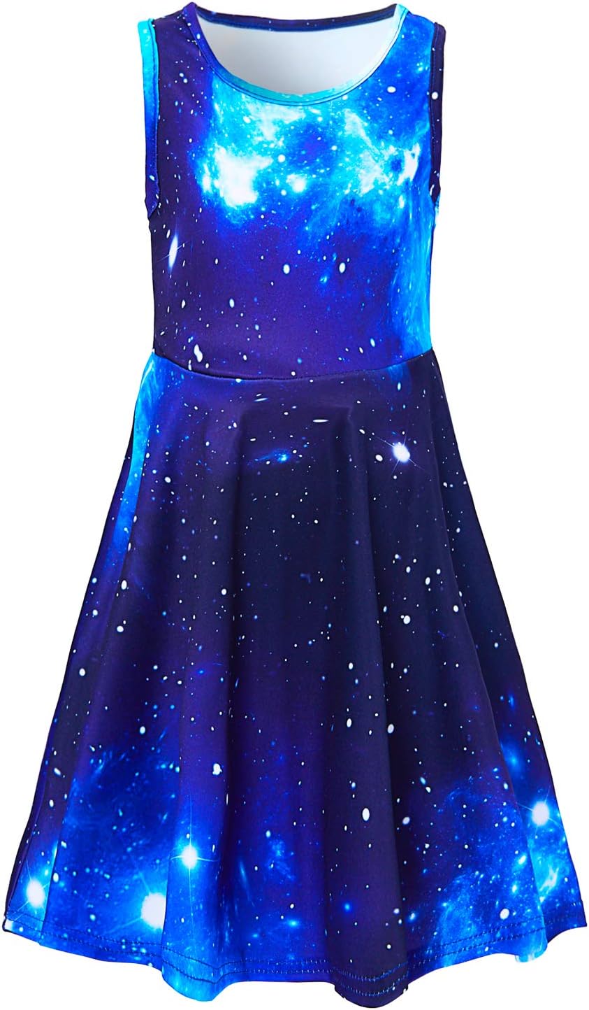 Adicreat Girls' Cute Sleeveless Dress Round Neck Print Casual Party Sundress