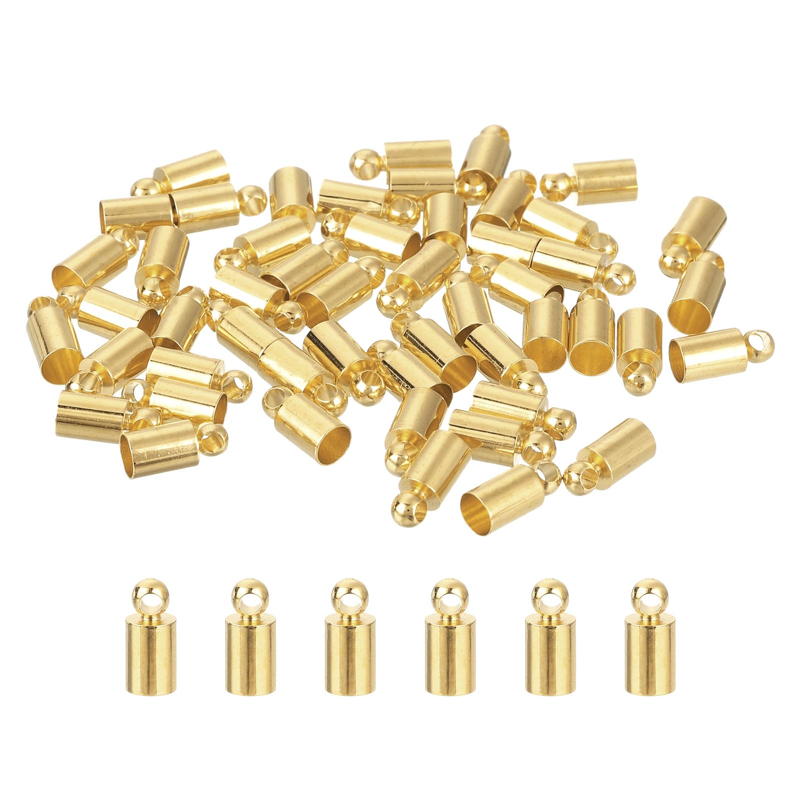 Photo 1 of uxcell 50Pcs Leather Cord End Caps, 4mm OD Column Barrel Terminators, Light Golden