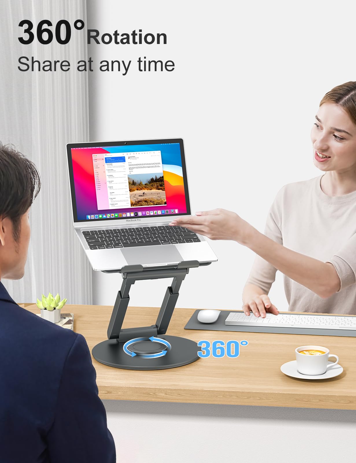 tounee Telescopic Laptop Stand for Desk with 360° Swivel Base, Sit to Stand, Height Adjustable, Portable Riser Holder for Good Posture, Compatible with MacBook Pro, All Laptops 10-17