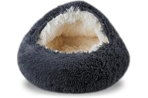 FORMYCATIE Cat Beds for Indoor Cats,Cat Cave for Puppy and Kitty,Calming Small Dog Bed for Small Dogs with Cover Cave,Cozy Warming Fluffy Washable Anti-Slip Pet Sleeping Bag(20 * 20inch,Dark Gray)