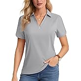MAGCOMSEN Women's Polo Shirts Short Sleeve UPF 50+ Sun Protection Golf Shirt V Neck Collared Tops Dry Fit