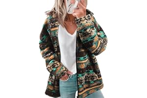 LUKYCILD Womens Western Aztec Print Zip up Hoodies Sweatshirt Sherpa Fleece Jacket Coat with Pockets Casual Warm Outwear