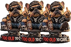 Too Old to Care Dashboard Bobblehead, Fun Spring-Loaded Car Dashboard Ornament, Resin Dog Statue with Beer Skull for Car Inte