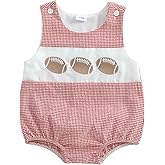 Licupiee Infant Boy Girl Football Romper Newborn Baby Plaid Print Sleeveless Rompers Embroidery Golf Smocked Bodysuit Tops