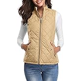 Fuinloth Women's Lightweight Warm Puffer Quilted Vest - 4-Pockets Stand Collar Zip Gilet, Fall Winter Outerwear