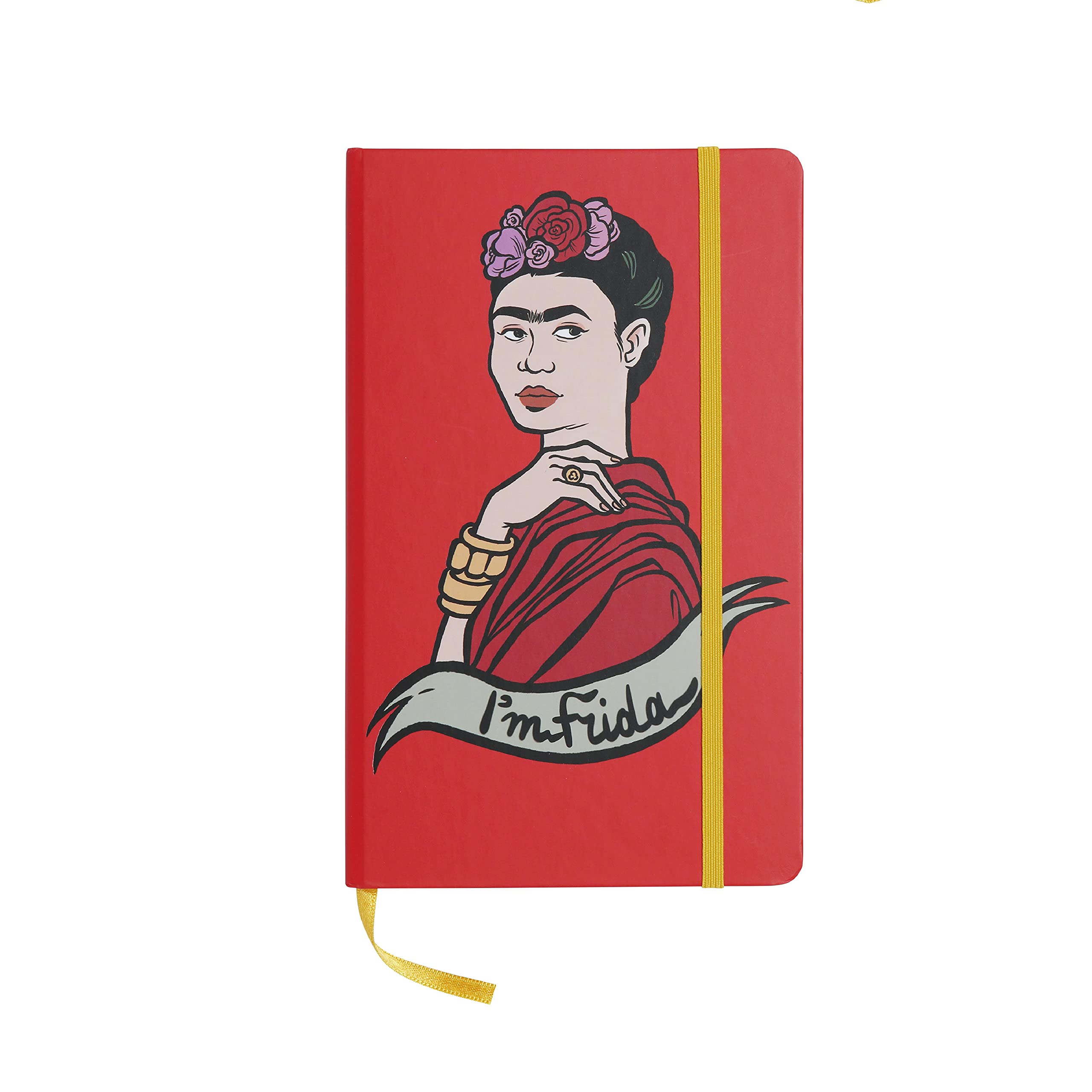 art&design24 Notebook I'm Frida 13 x 21 cm, Red, Notepad with 192 Pages, Made in Italy, Notes with Bookmark and Elastic Band