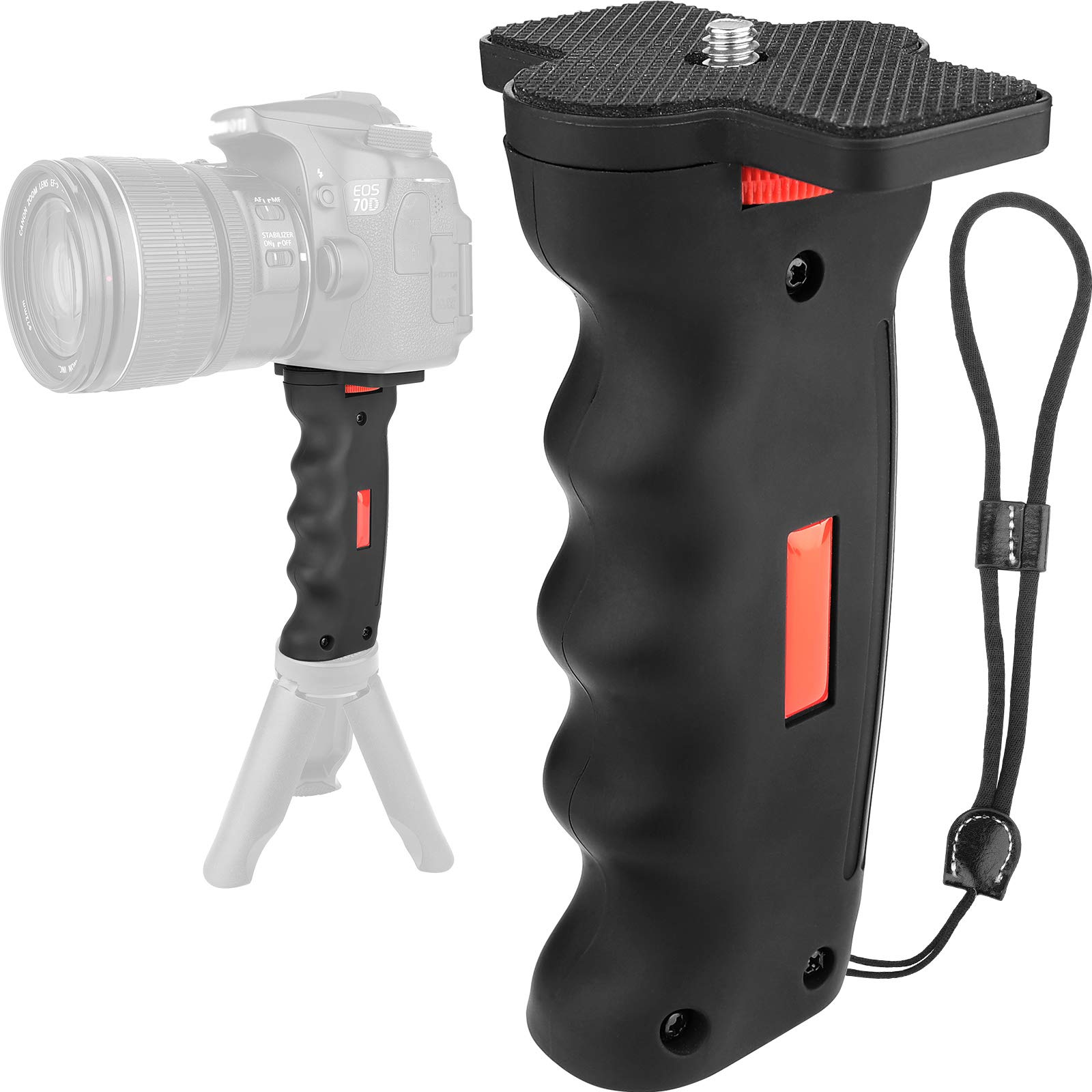 Chromlives Camera Grip with Hand Strap Mount for DSLR, Camcorder, Smartphone, Action Camera - LED Video Light