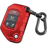 Kirsnda for Jeep Key fob Cover with Keychain,Soft TPU Key case/Skin,Compatible with Wrangler JL JLU Gladiator JT Rubicon Flip Remote Key Vehicle Accessories,Transparent Red