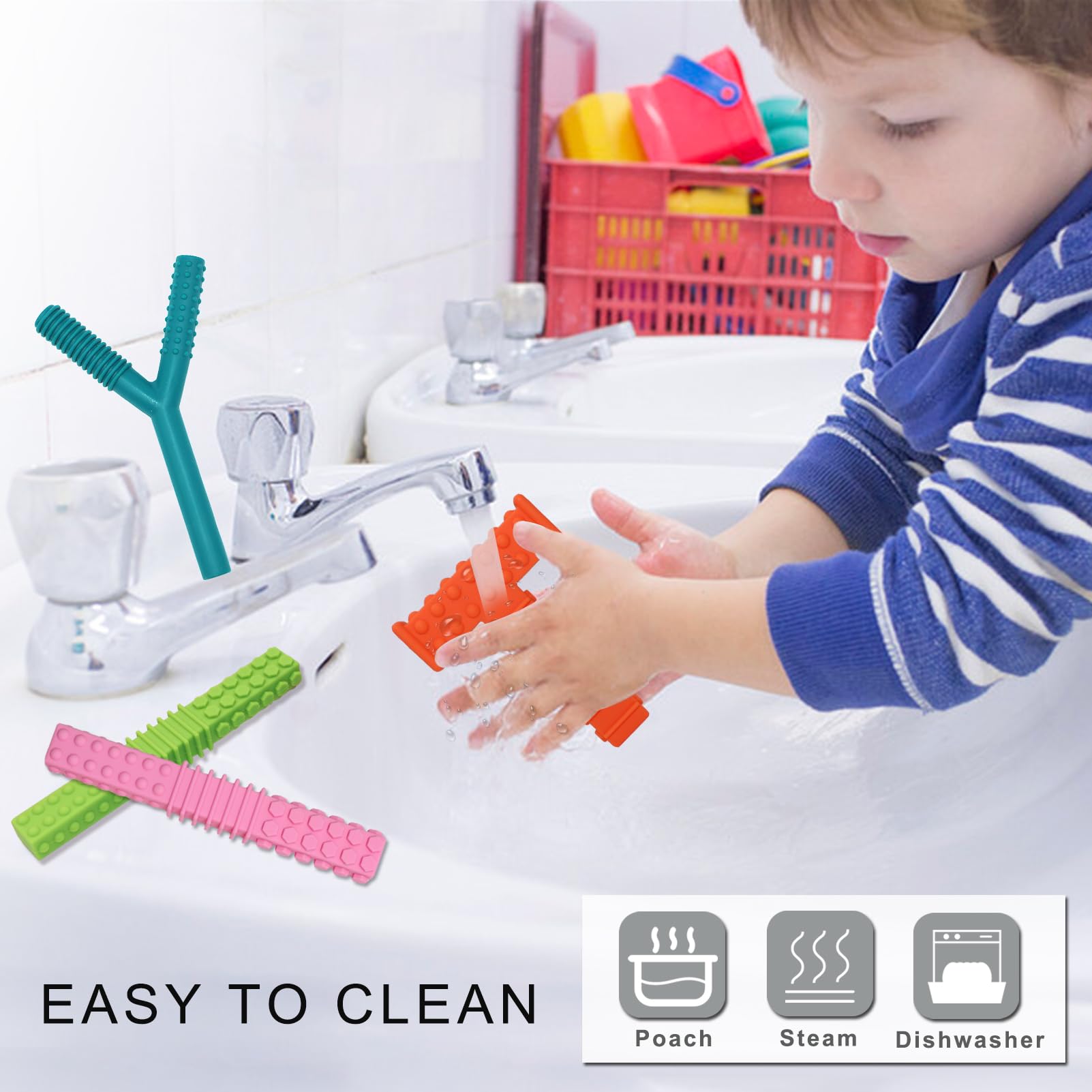 Sensory Chew Toys for Autistic Children, 4 Pack Silicone Chew Tube Teething Sticks Toys for Autism, ADHD, SPD, Chewies with Special Needs, Oral Motor Chewy Tool for Sensory Kids Chewer.