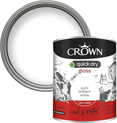 Crown Pure Brilliant White Quick Dry Gloss Paint 750ml Wood Metal Non Yellowing