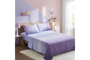 Dinjoy Girls Rainbow Ombre Purple Lavender Bedding Set - Twin Size, 3 Pieces (Fitted Sheet, Flat Sheet, Pillowcase) Soft Microfiber Bed Set for Kids, Teens, Women's Bedroom Decor