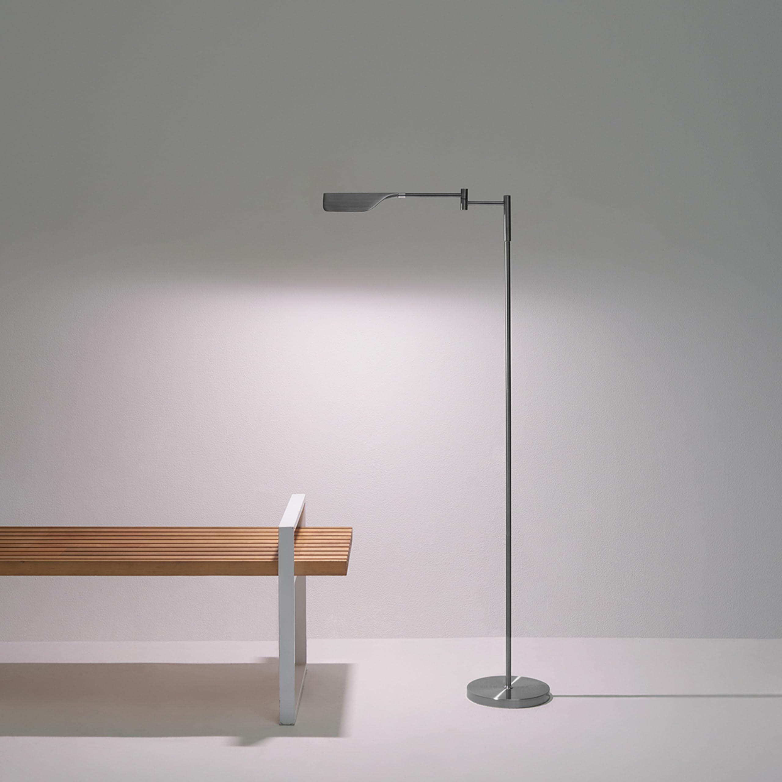 Brightech Leaf Pharmacy LED Reading Lamp, Dimmable Floor Lamp with Easy Rotation over Chair or Desk for Living Rooms & Offices, Adjustable Standing Lamp, Tall Lamp For Sewing & Craft - Platinum Silver
