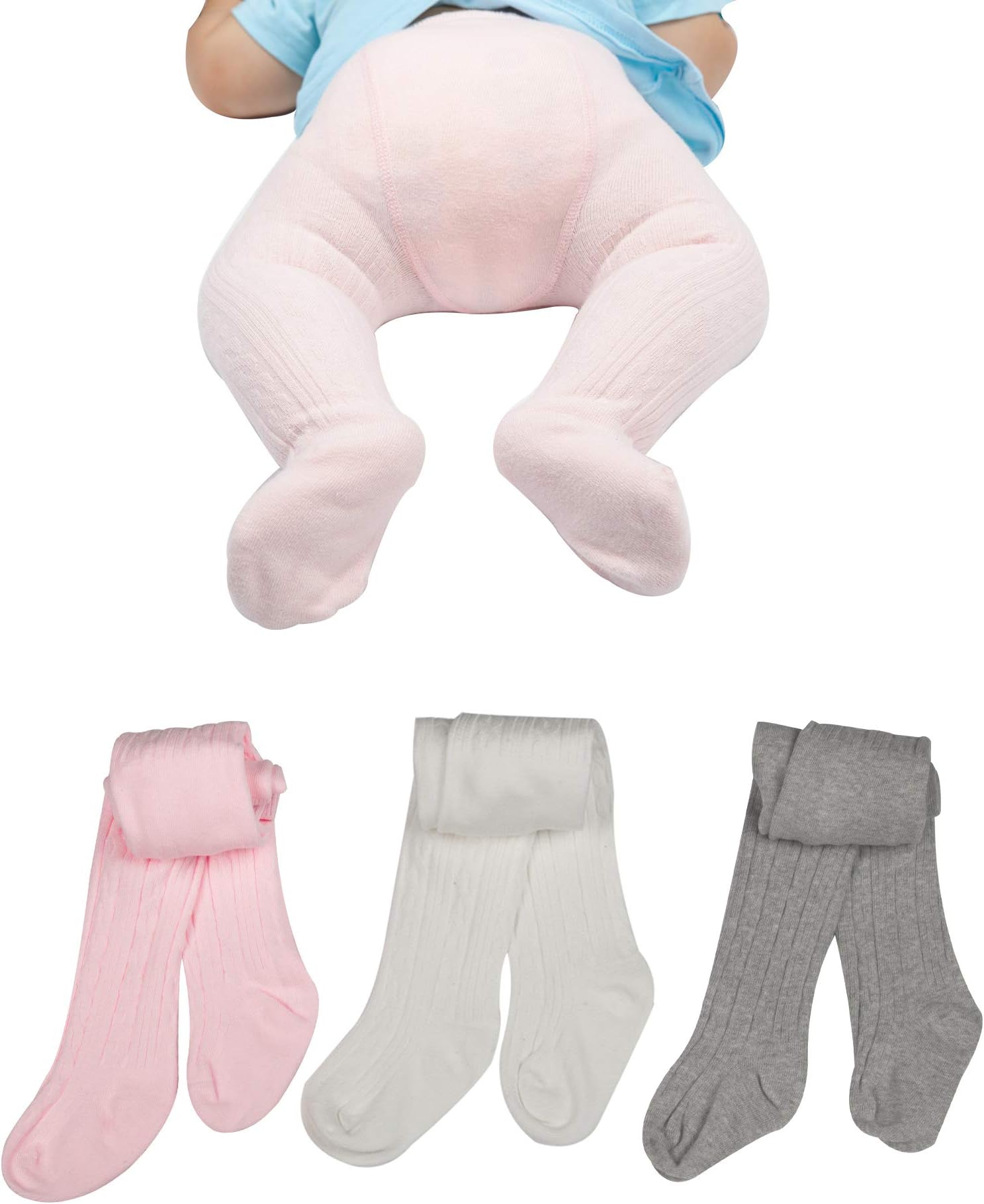Baby Toddler Girls Tights 3-5 Pack Knit Cotton Leggings Pants for Infant Girl Stockings