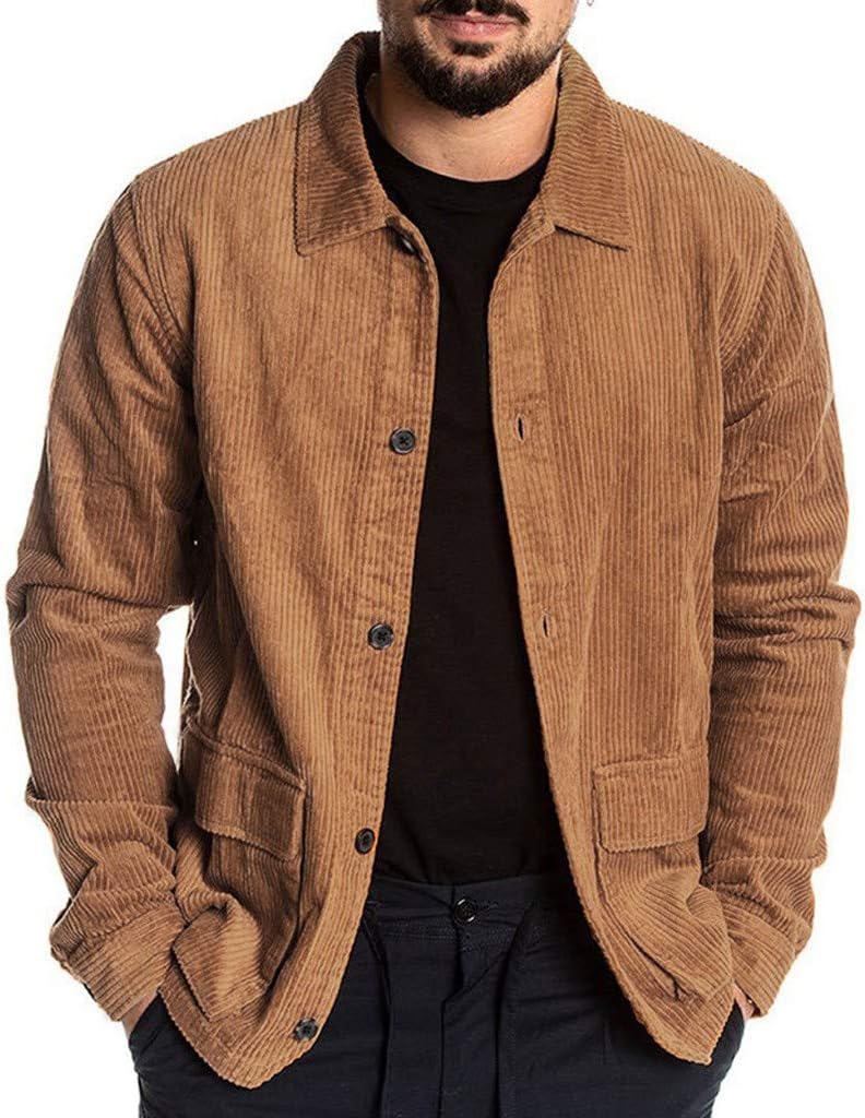 Mens Corduroy Shirt Jacket with Pockets Lovor Sale Casual Long Sleeve Button Down Blouse Tops Shirts Coat