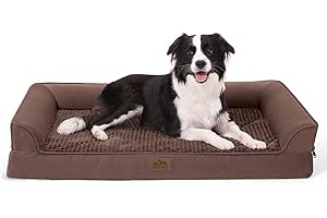 COZY KISS Orthopedic Dog Bed for Extra Large Dog, XL Pet Couch for XLarge Dog, Supportive Foam Bolster Sofa with Waterproof Lining Cover, Anti-Slip, Comfort, Washable, 42x30x7.5 in, U Shape, Brown