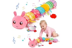 THREMHOO Baby Girls Toys 0-6 Month Music Animal Stuffed Caterpillar Toy for Infant 0-3 3-6 Months with Mirror Crinkle Rattle Tummy Time Sensory Toys for 3 4 5 6-12 Month Old Newborn Baby Shower Birthday Gifts