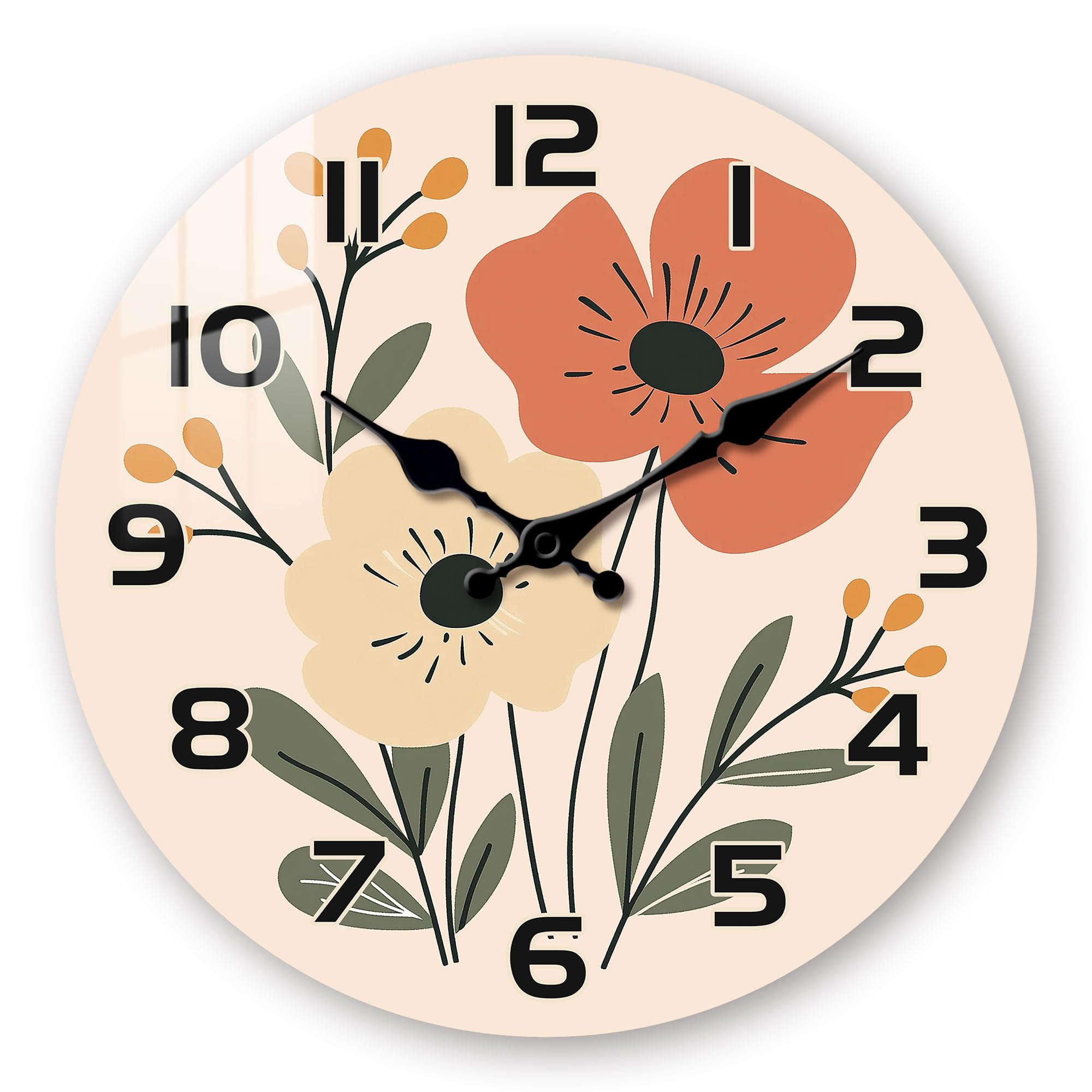 Photo 1 of 10" Boho Floral Wall Clock - Silent Bathroom Wall Clocks Battery Operated - Farmhouse Small Vintage Wall Clocks Non Ticking Decorative for Living Room Kitchen Bedroom Wall Decor