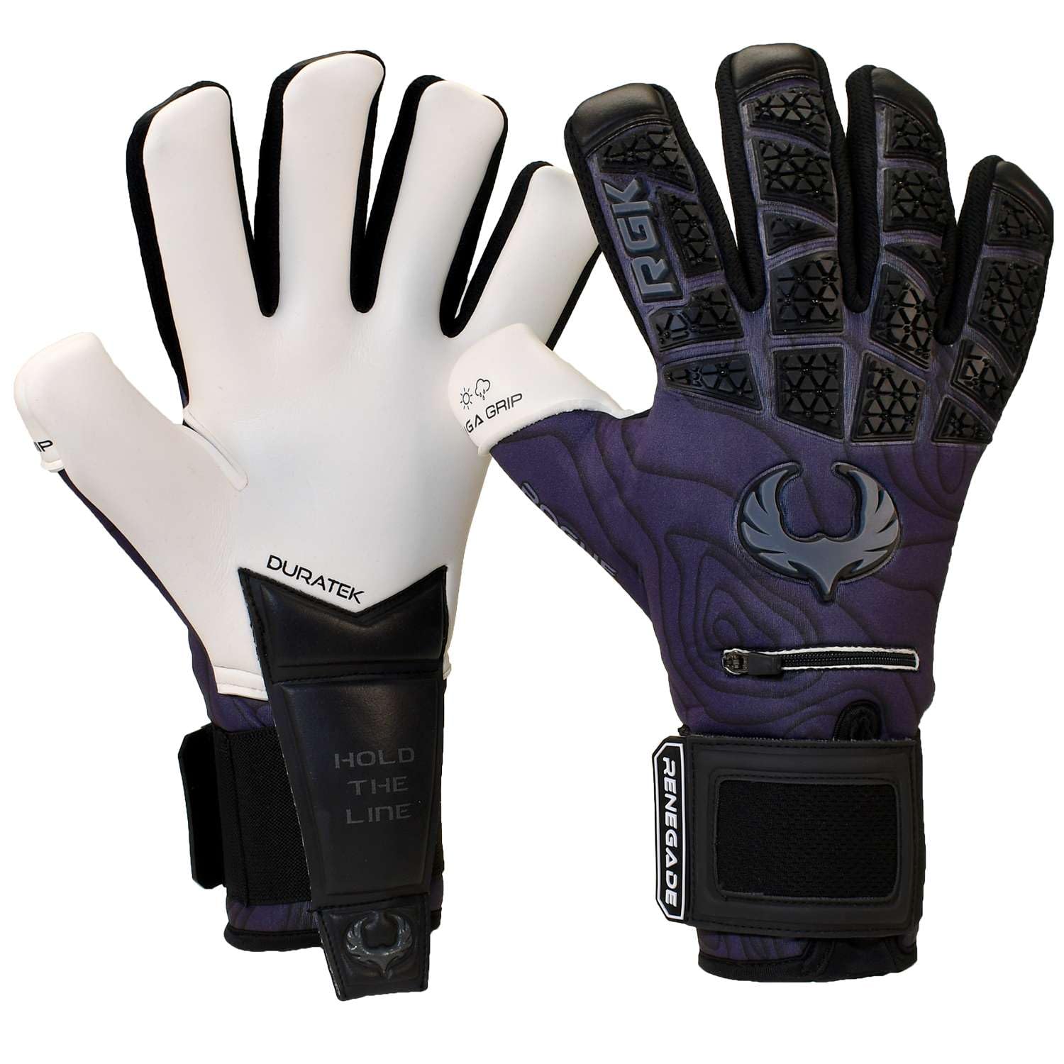 Renegade GK Limited Edition Rogue Archer Goalie Gloves with Fingersaves | 4mm Giga Grip | Black Soccer Goalkeeper Gloves (Size 6, Youth, Kids, Neg. Cut, Level 4+)
