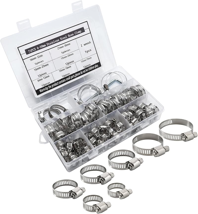 MindWissUp 71Pcs Stainless Steel Hose Clips Adjustable 6-38mm Range Pipe Clamps