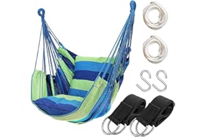 HATISAN Hammock Chair Hanging Rope Swing Seat for Indoor Outdoor, Sturdy Cotton Weave Hammock Swing, Max 300Lbs Hanging Hammock Chair (Pole and Pillows NOT Included, Green)