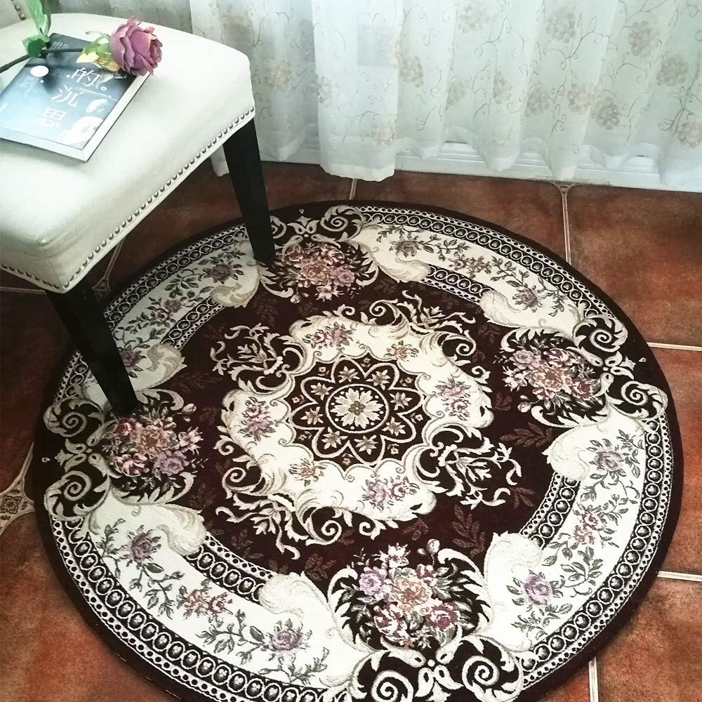 HiiARug Round Area Rugs for Swivel Chair 3ft Vintage Medallion Area Rug Traditional Oriental Area Rug Floral Rug Easy Clean Washable Woven Pattern Living Dining Room Rug(Round 3', Brown2C)