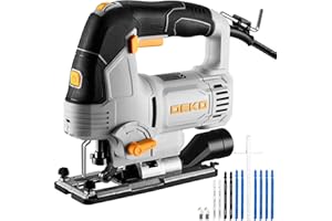 Electric Jigsaw Tool: DEKOPRO 800W Power Jig Saws with LED Light Laser, 4 Orbital Sets, 6 Variable Speed, 800-3000 SPM, ±45°B