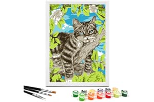 Nariolar Paint by Numbers for Kids Ages 4-8-12 with 7X9.5 inch Pre-Printed Cardboard,10 Acrylic Paint Pots and 3 Painting Brushes,Room Decor for Children,(Lazy Cat)