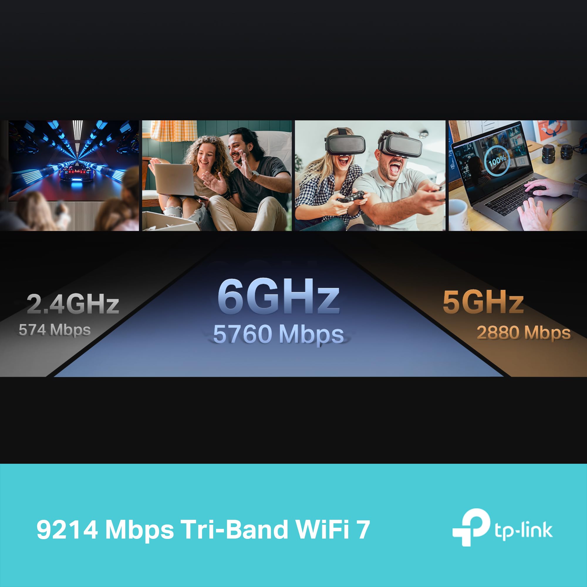 TP-Link Tri-Band BE9300 WiFi 7 Router Archer BE550, 6-Stream 9.2 Gbps, 2.5G Ports, USB 3.0, 6 Intelligent Internal Antennas, VPN Clients and Servers, HomeShield