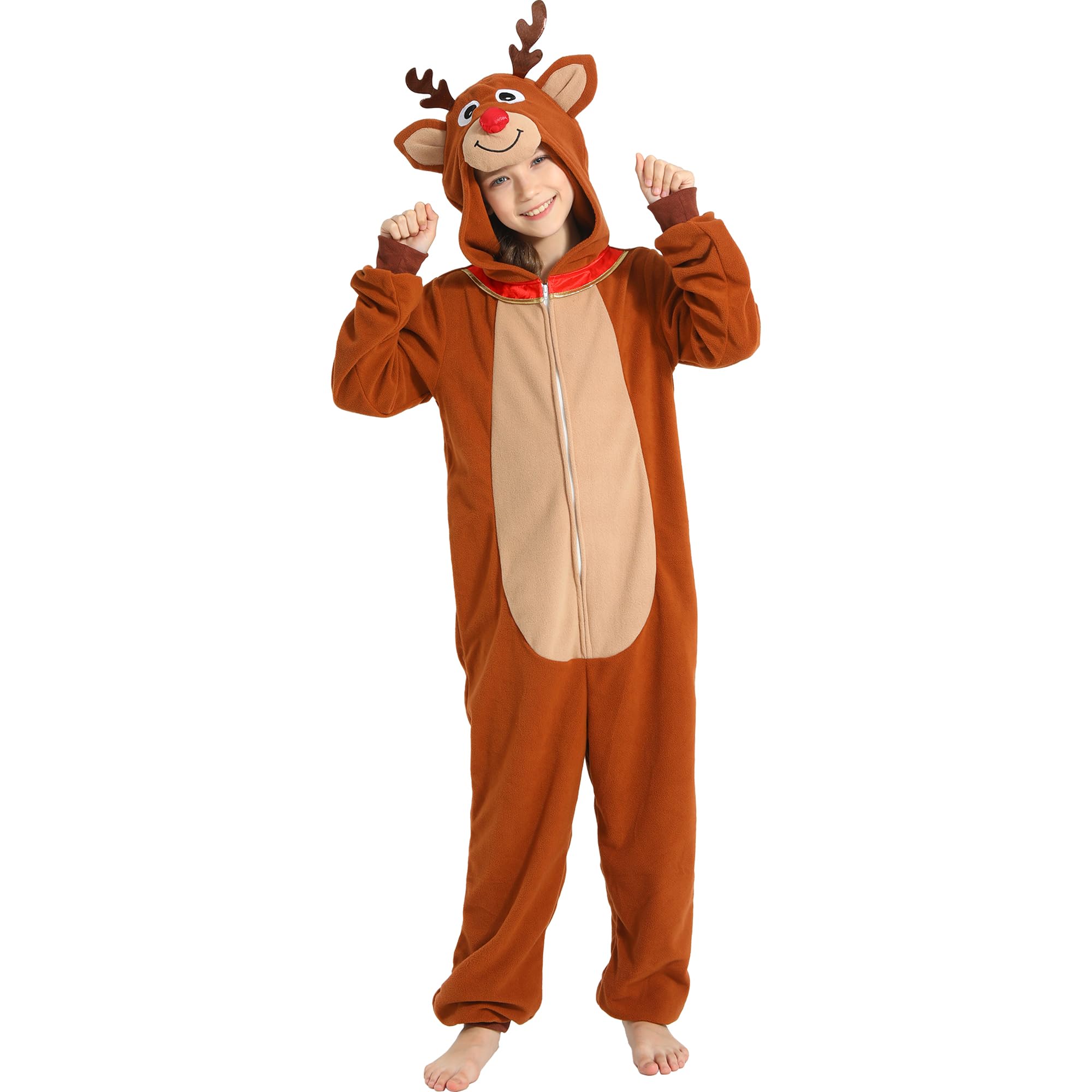 Sincere Party Fleece Reindeer Onesie for Boys and Girls,Xmas Onesie Costume for Unisex Kids 2XL(12-14)
