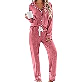 SWOMOG Women's Pajama Sets Long Sleeve Button Down Sleepwear 2 Piece PJs Soft Lounge Sets with Pockets S-XXL