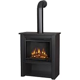 Real Flame Black Hollis Electric Fireplace - Freestanding with Remote Control - 6 Flame Colors &amp; 5 Brightness Levels, Black