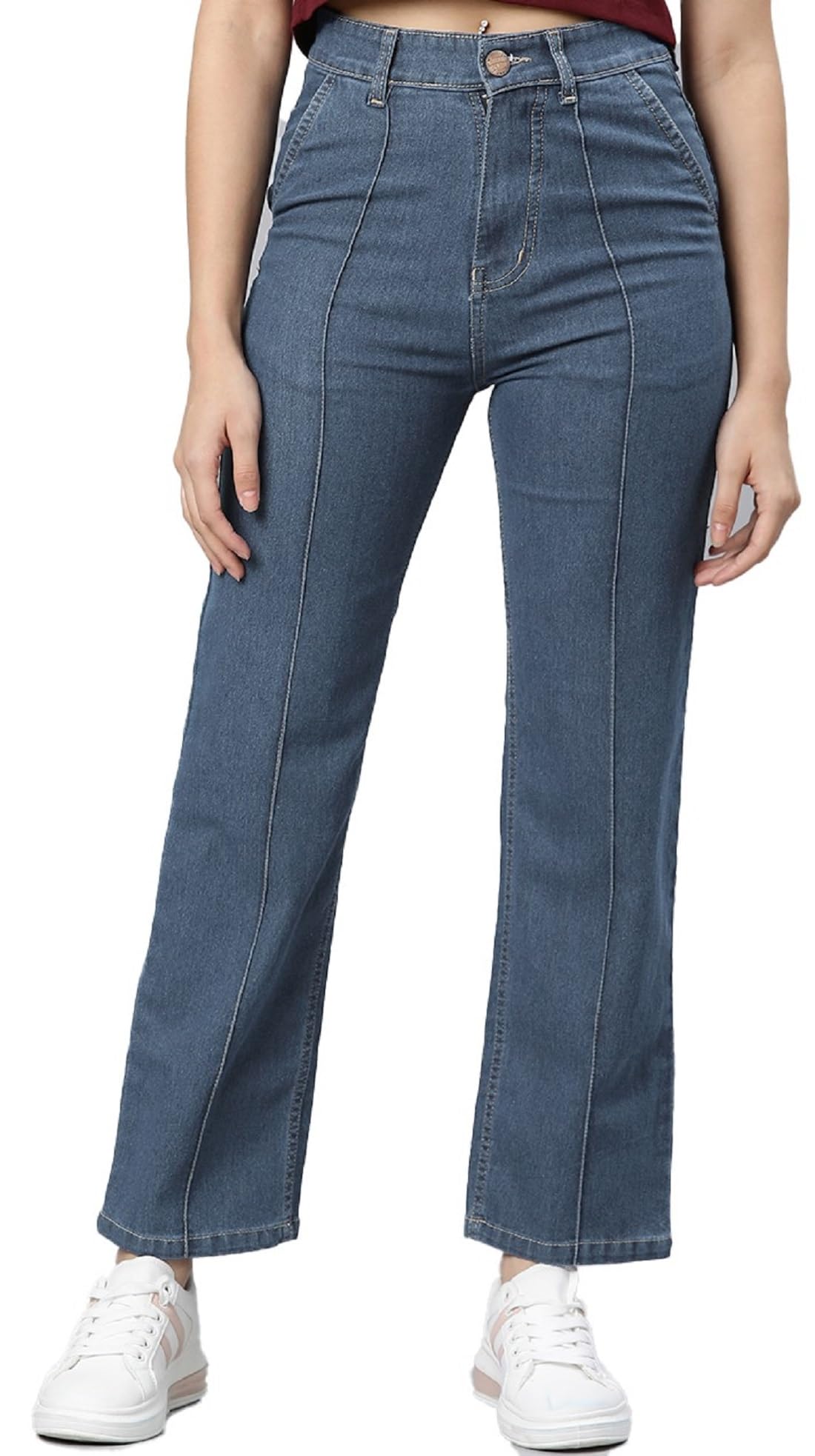 ADBUCKS Women's Tapered Style Straight Fit High-Rise Jeans (28, Stone)