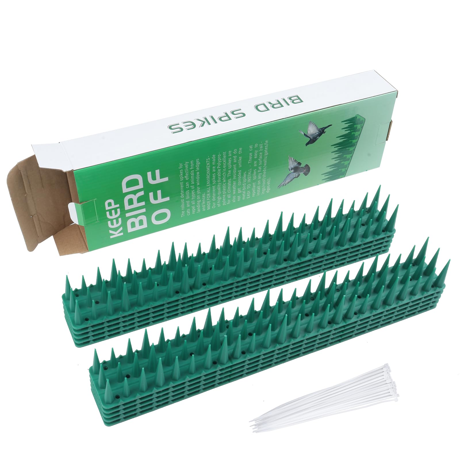 Lifreer 10PCS Anti Bird Spikes Wall Fence Spikes Squirrel Raccoon Pigeon Cat Fox Animal Deterrent Outside Birds Repellent and 100PCS Nylon Zip Ties for Small Birds Pigeons Cats
