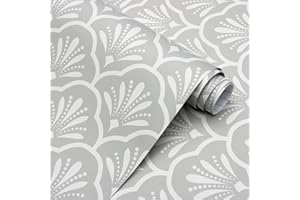 Guvana 17.32" X78.7" Geometric Wallpaper Gray Peel and Stick Wallpaper White Trellis Pattern Contact Paper Self Adhesive Wallpaper DIY Removable Wallpaper for Livingroom Cabinets Drawer Liner Decor