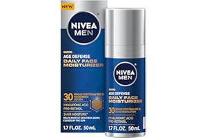 NIVEA MEN Age Defense Daily Face Moisturizer with Broad Spectrum SPF 30 Sunscreen, Pro-Retinol and Hyaluronic Acid, Beard-Friendly Face Lotion Helps Defend Against UVA/UVB Rays, 1.7 Fl Oz Bottle