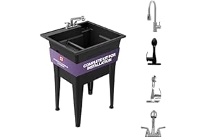 Freestanding Utility Sink with Two Handle Chrome Faucet - 24" Plastic Utility Sink for Garage, Laundry, Indoor and Oudoor Use - Laundry Tub Kit by Noah William Home - Black (19.5 gal)