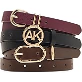 Anne Klein- Belts womens Cherry, Black, Espresso 3 for 1 Classic Pant Belt Pack