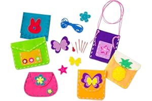 Flying Childhood Soft Felt Sewing Kit for Kids, 6 Easy DIY Bags & Purses, My First Sewing Gifts for Beginners Boys Girls, Craft Projects Kids Ages 4-8 Fine Motor Skills Toys