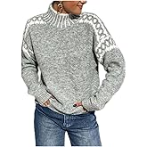 100% Wool Sweater for Women,Mock Neck Chunky Knit Winter Pullover,Snowflake Pattern Ribbed Turtleneck Fall Casual Top