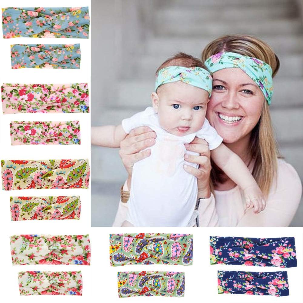 Mommy and Me Headband Set is Matching Headbands for Mother & Daughter As Mothers Day Gifts, Knotted Baby Girl and Mom Headbands Or Hairbands with Bunny Ears Headwrap for New Mom & Newborn Infant Toddler (12Pack/6sets)