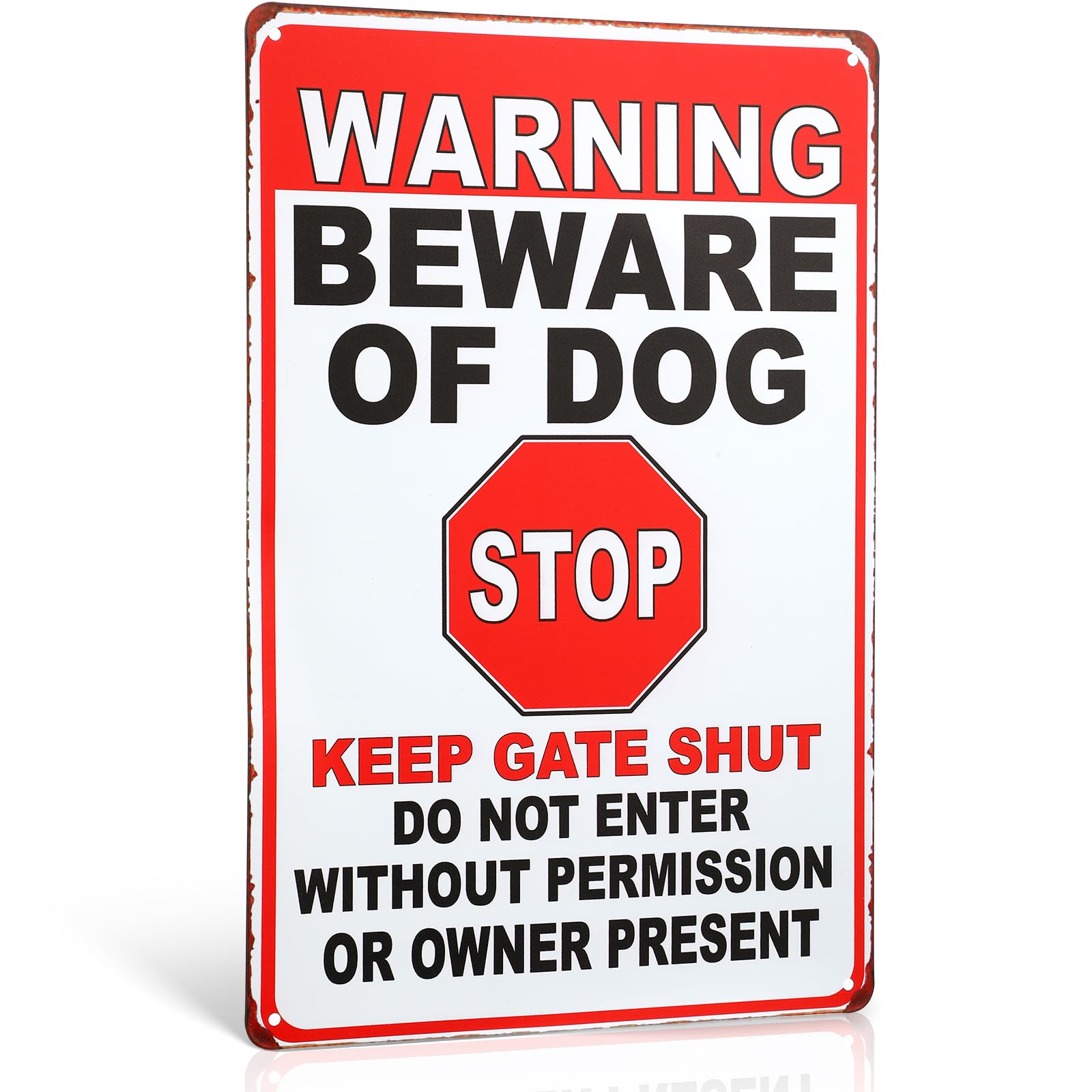 Photect Beware of the Dog Sign Warning Tin Signs Beware of Dog Signs for Fence Keep Gate Shut 7.9'' x 11.8'' dog warning sign Outdoor Gate Rust Weatherproof for Fence Door(Text Style)