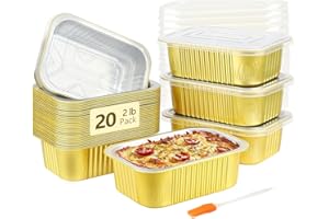 LNYZQUS 30oz Aluminum Pans Foil Baking Tins with Lids 20 Pack, 7"x5" Bread Loaf Pan Disposable Cake Tin,Heavy Duty Foil Leftover Containers,Deep To Go Containers Holders for Heating Meal Prep