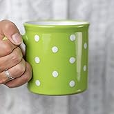 City to Cottage Handmade Lime Green and White Polka Dot Ceramic Extra Large 17.5oz/500ml | Hot Chocolate, Coffee, Tea Mug, Cup with Handle Unique Designer Pottery Gift for Tea Lovers