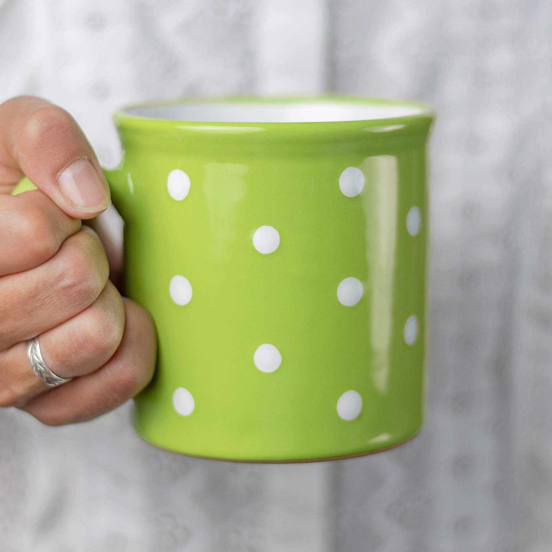 City to Cottage® Lime Green and White | Polka Dot Spotty | Designer Handmade Hand Painted | Unique Ceramic Extra Large 17.5oz/500ml | Hot Chocolate Coffee Tea Mugs Cups with Handle | Gift — image 1