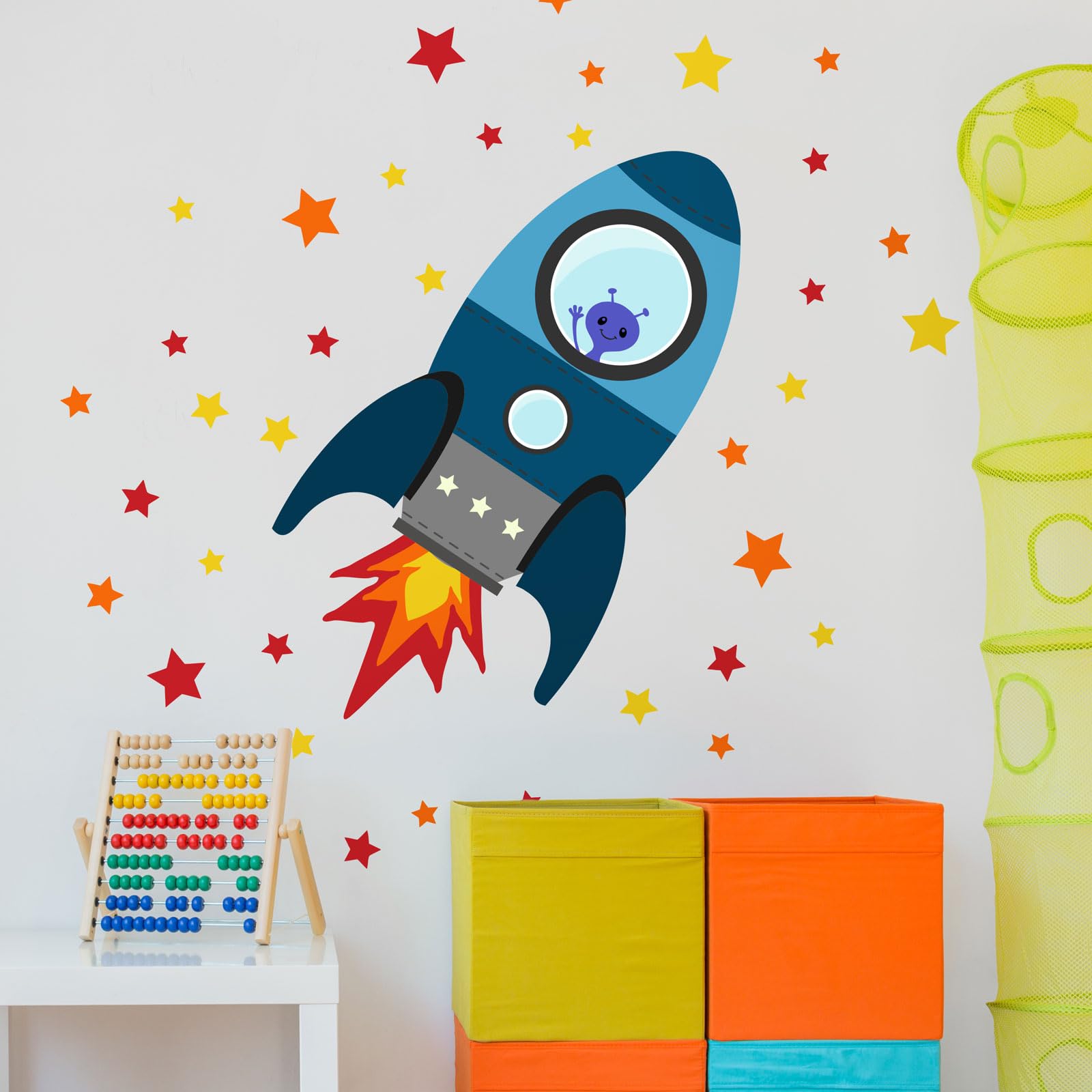 Stickerscape Flying Rocket Wall Sticker (Blue - Large) | Nursery Wall Stickers, Space Wall Stickers, Nursery Wall Decor, Rocket Wall Decal | Easy to Apply, Cleanly Removable