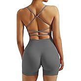 RXRXCOCO Seamless Workout Sets for Women 2 Piece Strappy Sports Bras Scrunch Butt Booty Shorts Matching Yoga Tracksuits