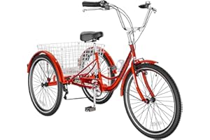 Slsy Adult Tricycle 7 Speeds Tricycle for Adults, 20 & 24 & 26-Inch Three Wheel Bikes, Adult Trikes Cargo Cruiser Trike for Seniors, Women, Men.